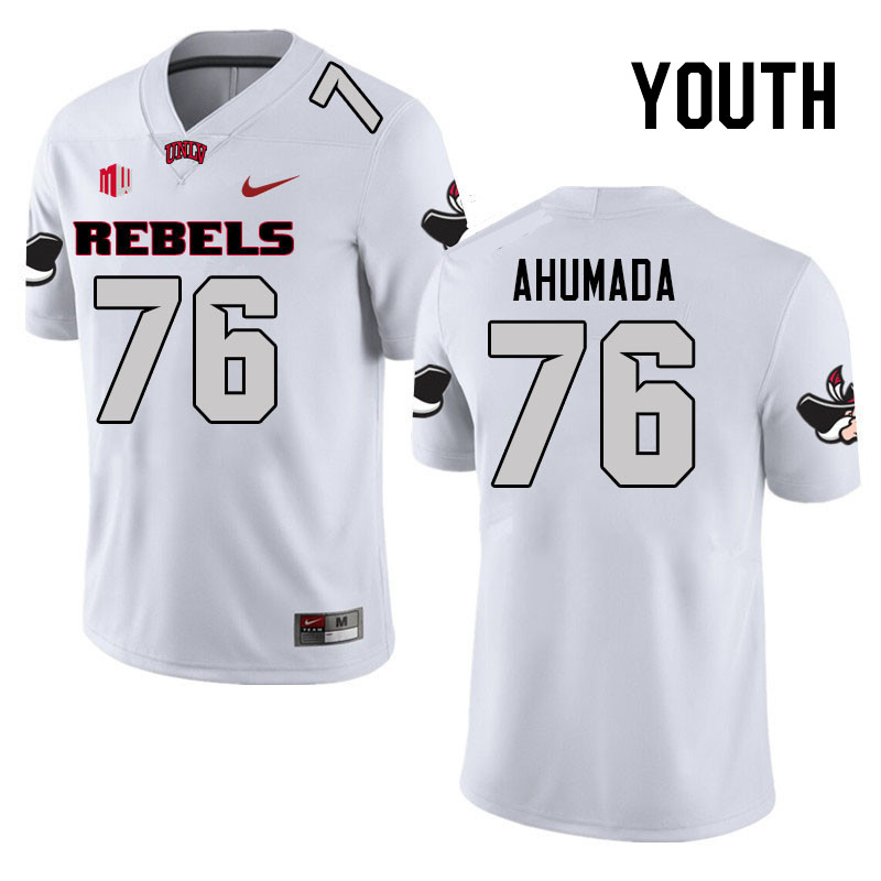 Youth #76 Jacob Ahumada UNLV Rebels College Football Jerseys Stitched Sale-White - Click Image to Close